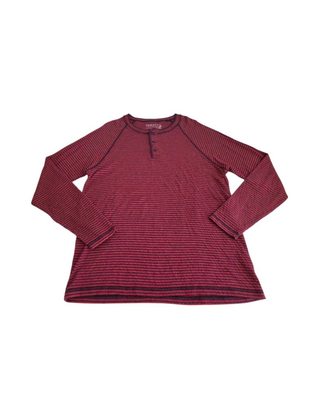 Faherty Cloud Cotton Henley Shirt Long Sleeve Men's XL Striped Red Pima Modal